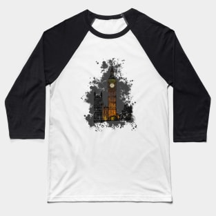 Big Ben with splatter, Tower of London at night, England. Baseball T-Shirt